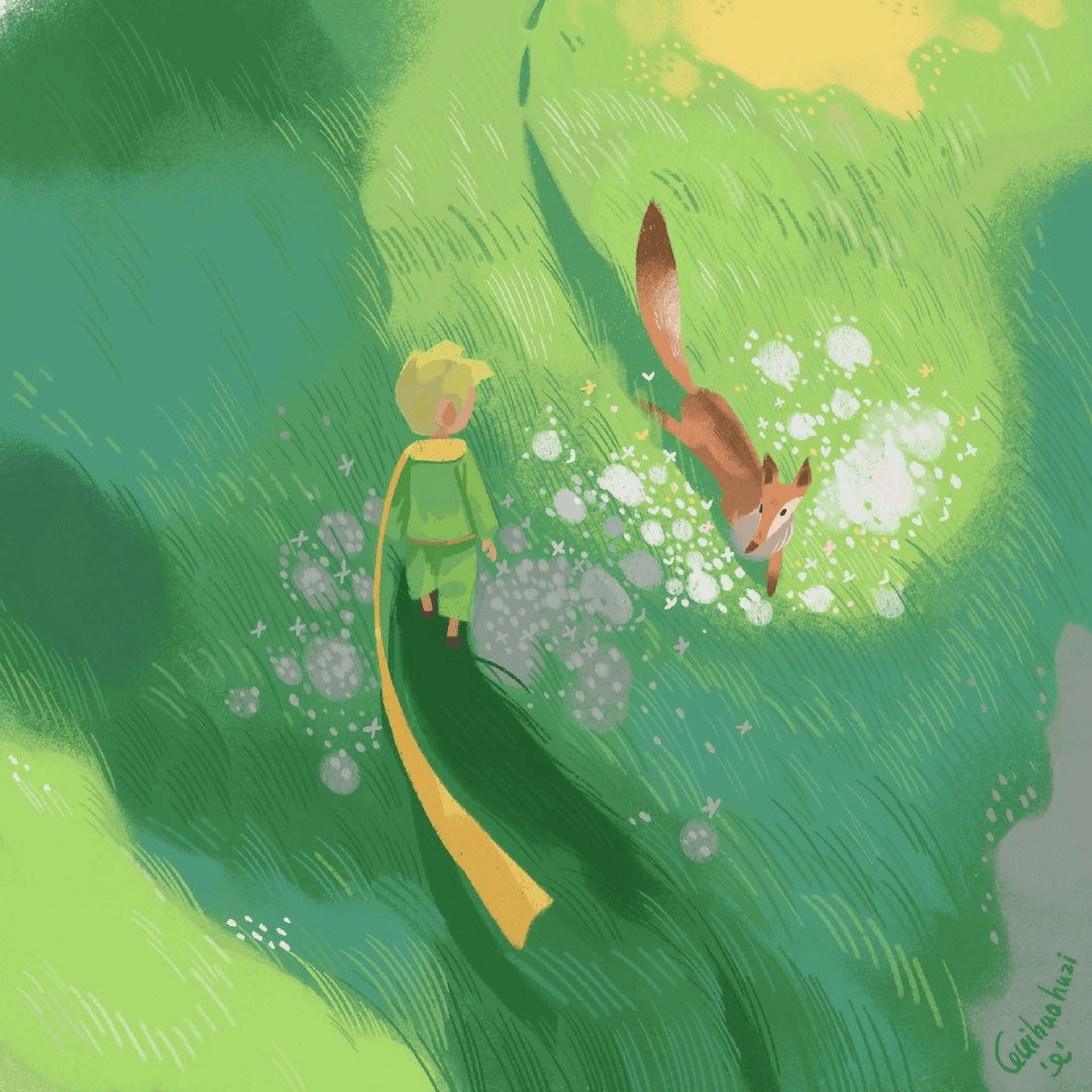 An illustration of a small figure planting a flag on a mossy green landscape