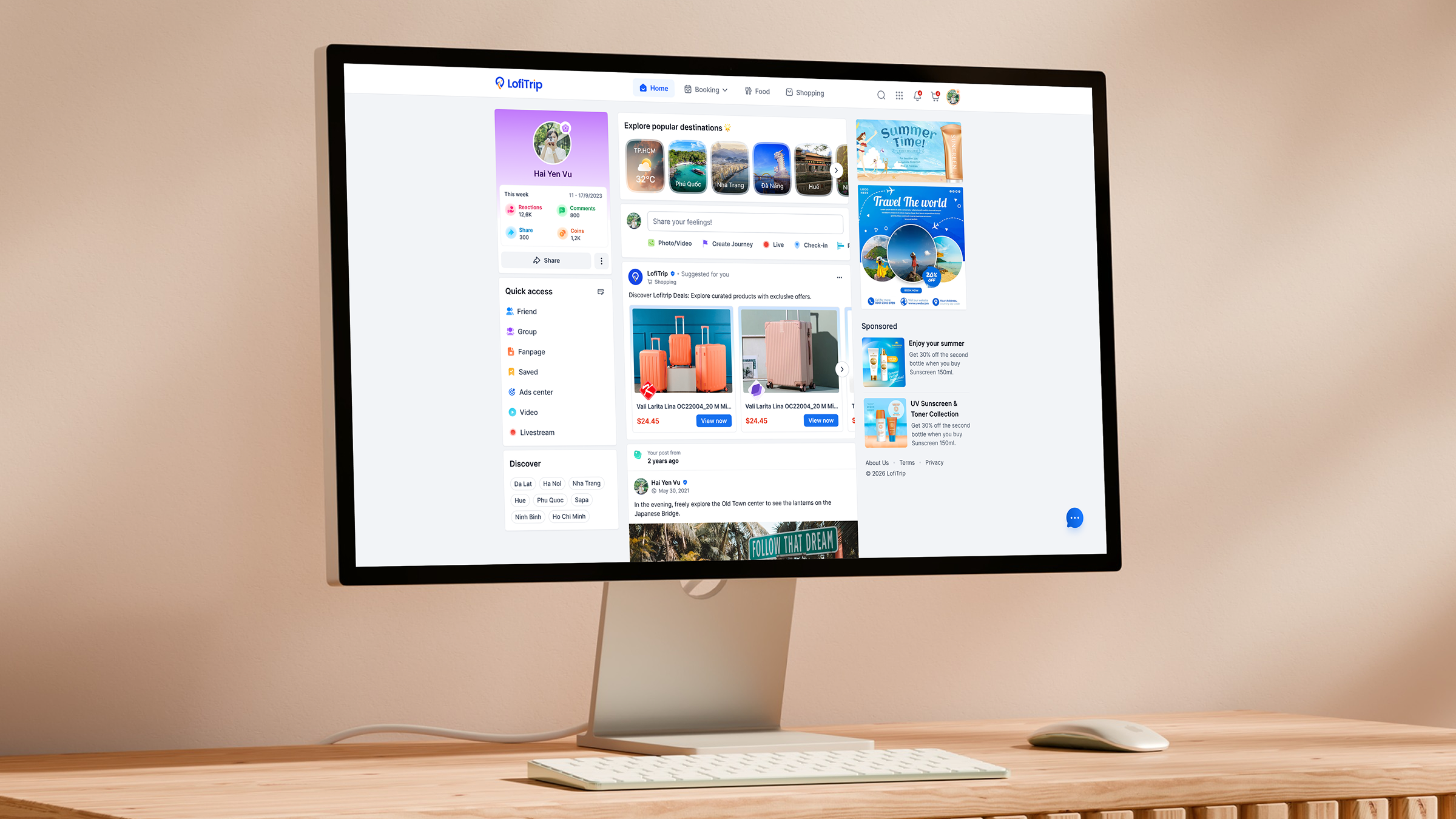 Product screens from a social travel ecosystem
