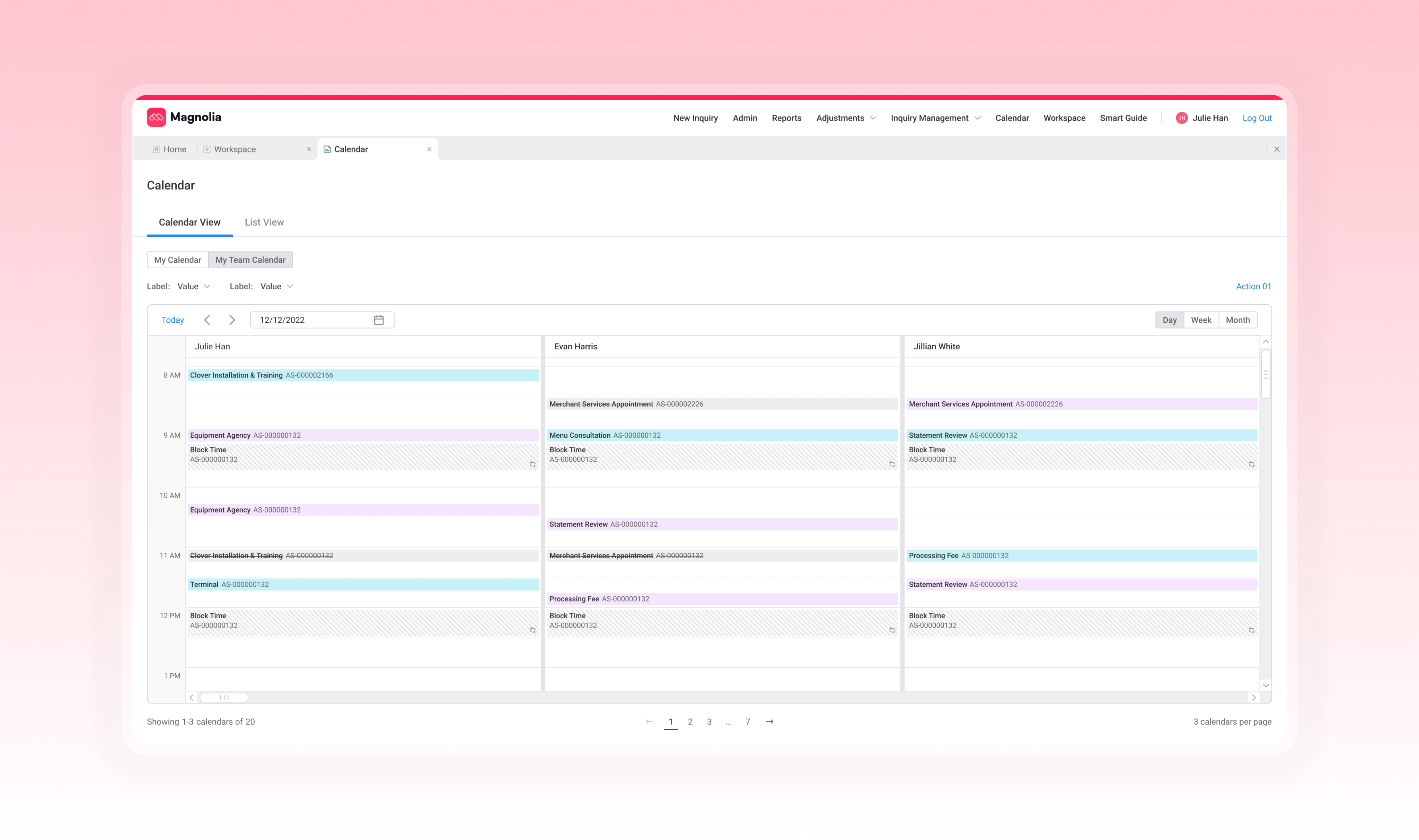 Mockup of continuous workflow actions inside the workspace