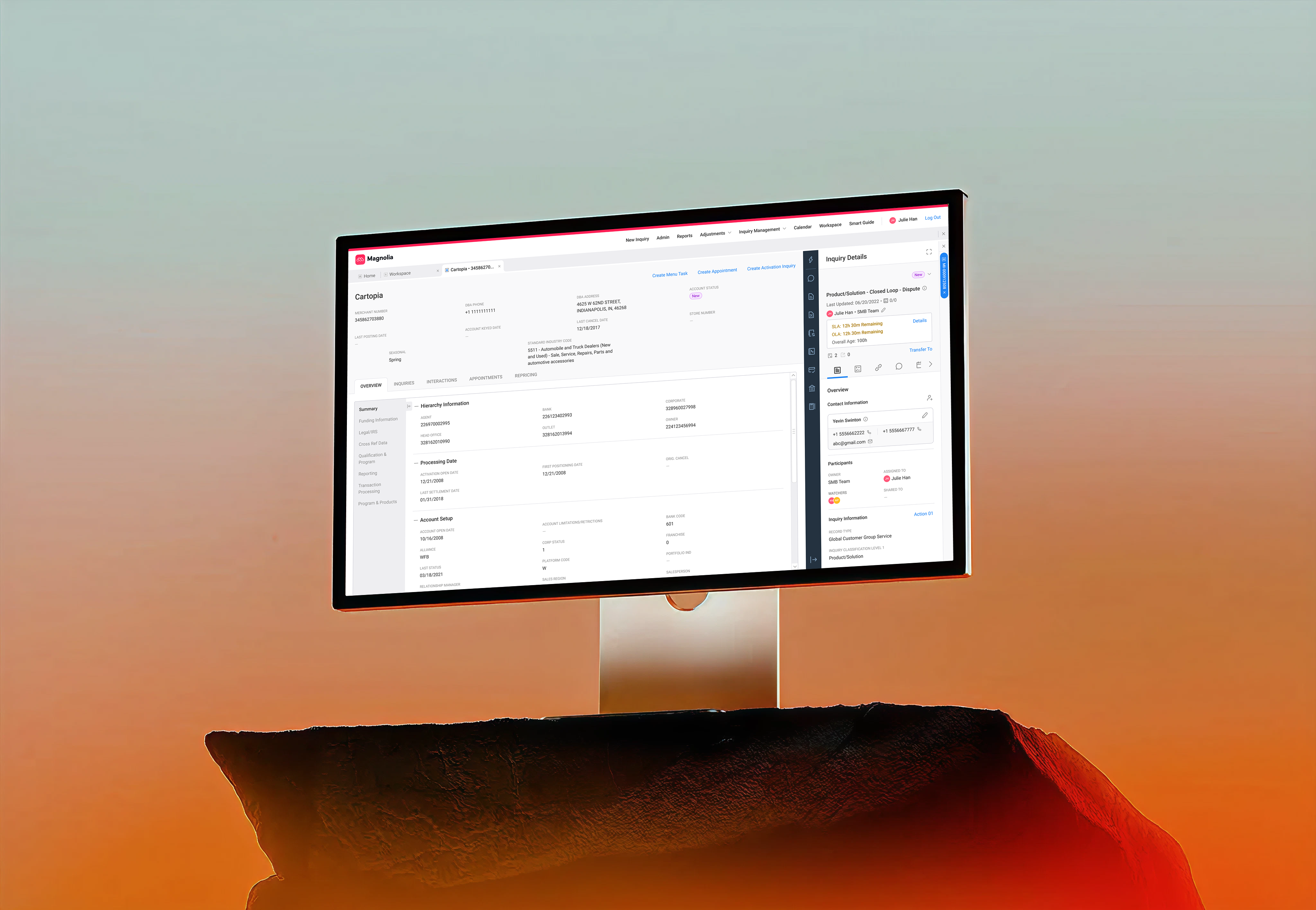 Merchant support agent workspace shown on a desktop monitor