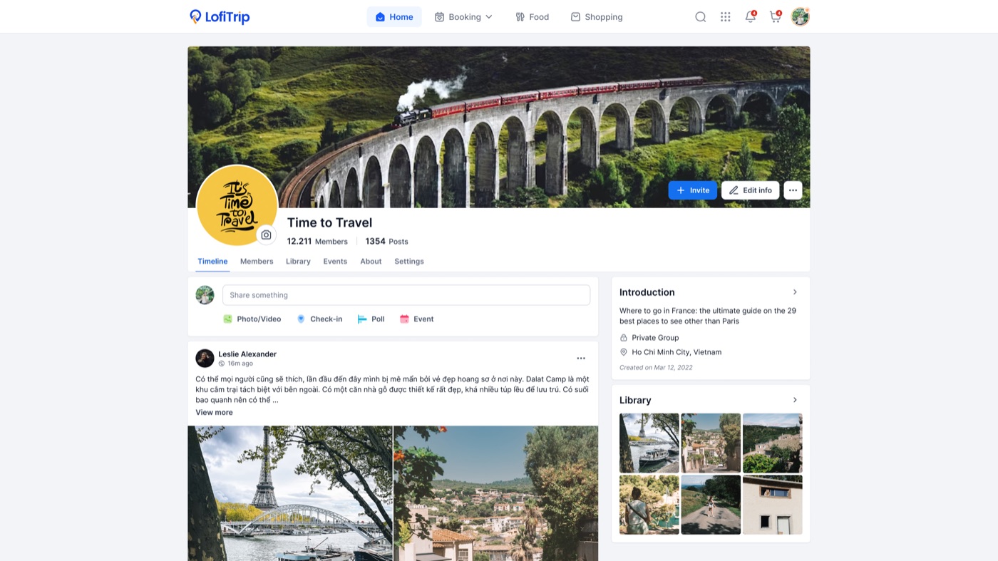 Group homepage screen