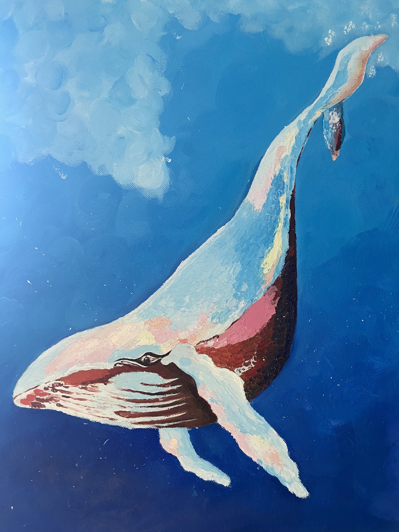 An oil painting of an underwater scene